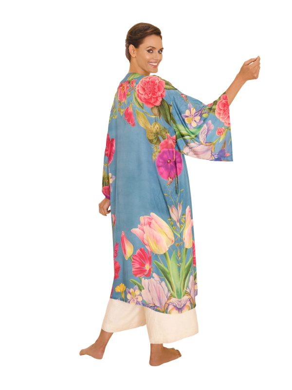 Powder Floral Study Denim Kimono Gown