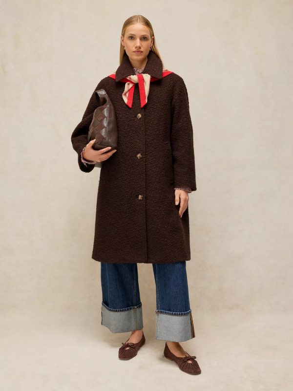 White Stuff Kelsey Boucle Wool Blend Coat - Dark Brown